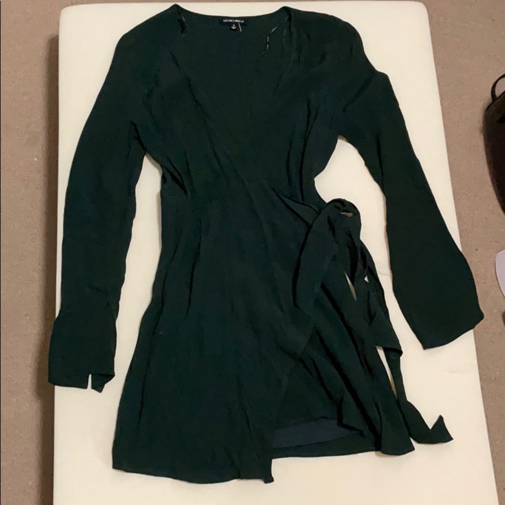 Forest green wrap dress, medium short